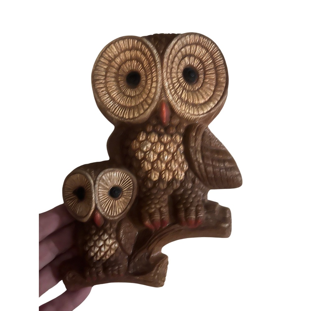 Vintage Owl Wall Hanging Plaque Brown Gold Mid Century Retro Woodland Decor